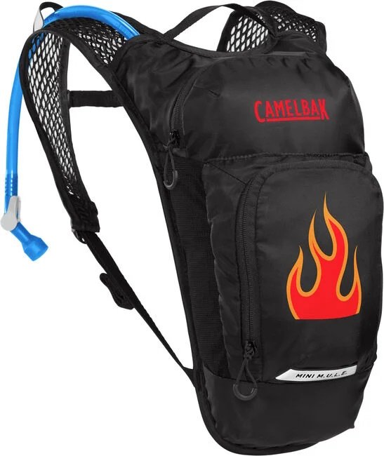 Camelbak Kids' Mini M.U.L.E.® Hydration Pack 5L Gear Capacity, 1.5L Crux® 1.5L Reservoir Ripstop Black/Flames