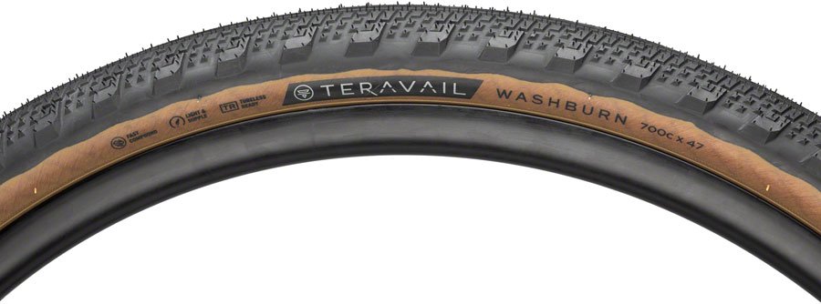 Teravail Washburn Tire 700 x 47c, Tubeless Ready, Fast Compound Rubber, Nylon, Aramid Black, Skinwall - Image 2